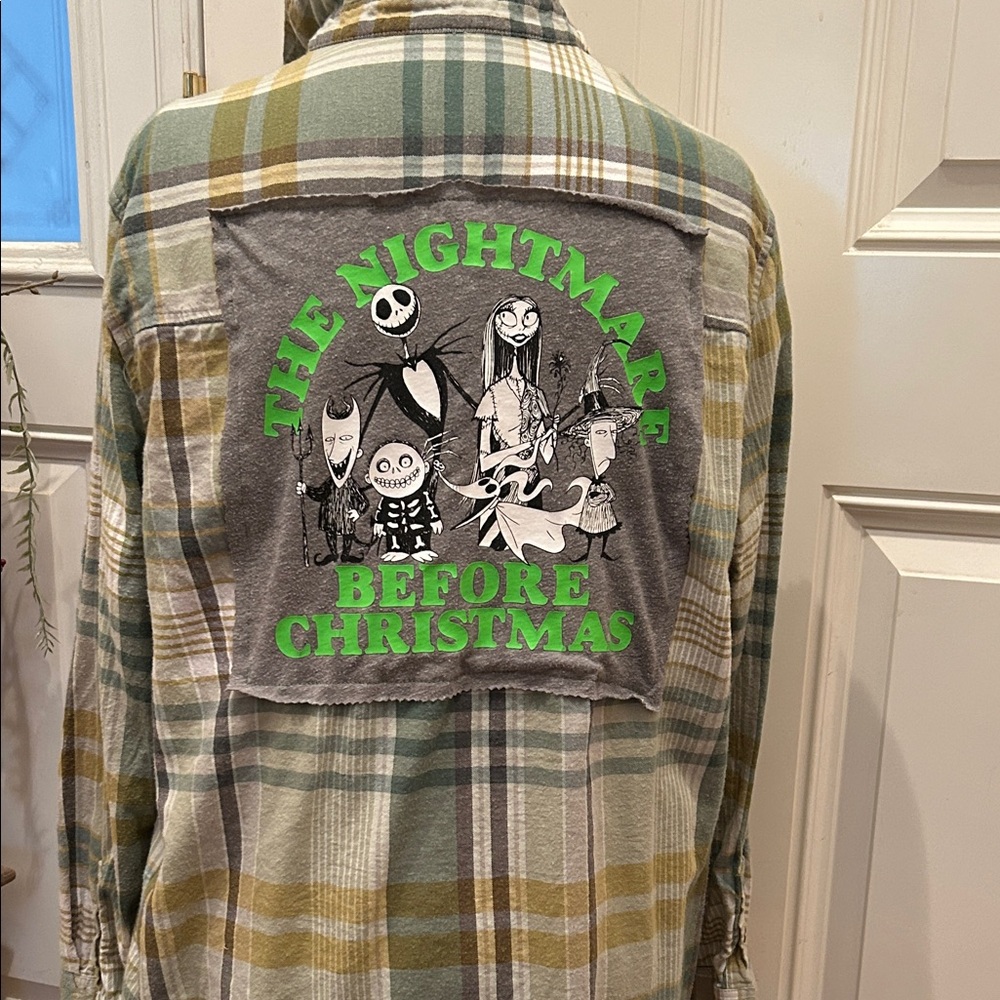 Upcycled Flannel Nightmare Before Christmas Plaid Shirt Boys Medium